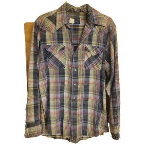 Vintage Panhandle Slim Long Sleeve Western Shirt Mens Size M Plaid Pearl Snap